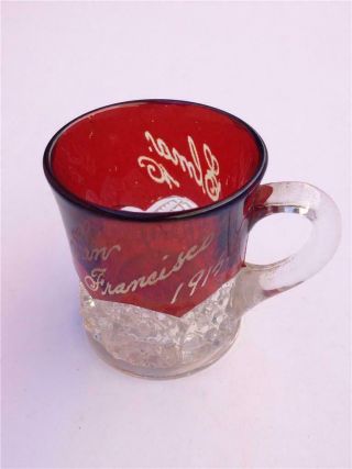 Antique 1915 San Francisco " Elma " 2 - 3/8 " Ruby Red Flash Glass Souvenir Cup