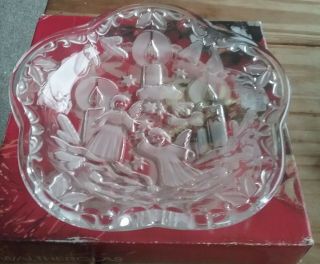 Vintage Angels Candles Christmas Serving Dish Clear And Frosted Glass Boxed