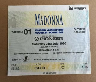 Madonna - Blond Ambition World Tour 90 - 21/7/90 - Ticket Stub,  Wembley
