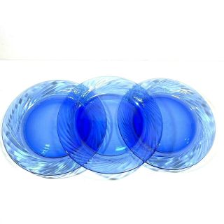 Set Of 3 Pyrex Festiva Cobalt Blue Glass Salad Plates Swirl Rim 7.  5 " Corelle