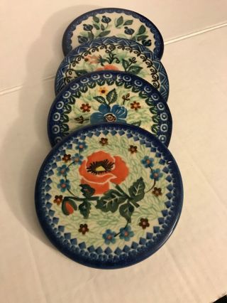 Unikat Polish Pottery Coasters Signature Exclusive A.  Damian,  Hand Made In Poland