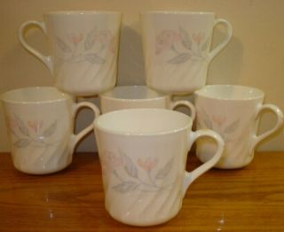 Corelle Corning Pink Trio Mug Coffee Cup Set Of 6 White Swirl Floral