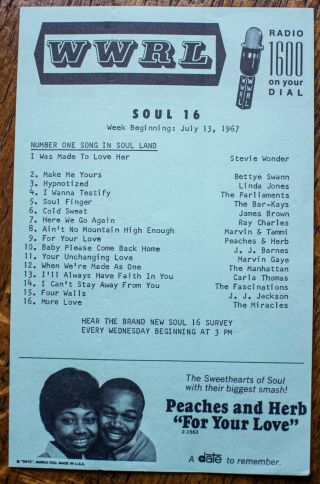 Wwrl York Survey Radio Music Chart July 13 1967 Stevie Wonder Bettye Swann