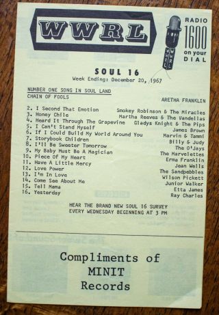 Wwrl York Survey Radio Music Chart December 20 1967 Aretha Franklin