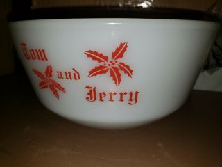 Vintage Fire King Anchor Hocking Tom Jerry Punch Bowl Christmas White Red