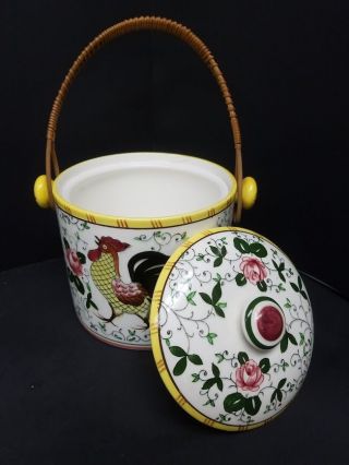 Vintage Py Rooster And Roses Ice Bucket/cracker Jar