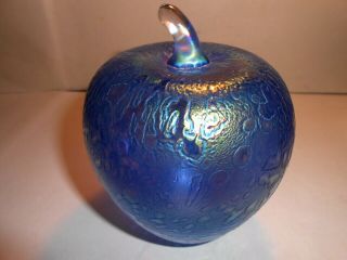 Blue Iridescent Apple Heron Art Glass