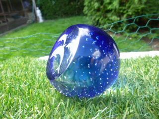Rare Caithness,  Scotland Blue Bubble Three Dolphin Paperweight Signed To Base