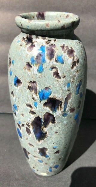Vintage Artist Signed Studio Fine Art Pottery Vase Crystalline Blue Drip Glaze