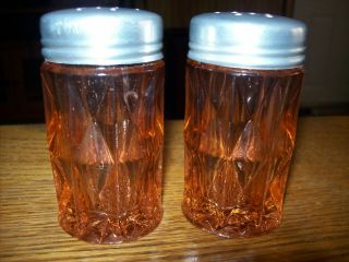 Vintage Jeannette Glass,  Pink Windsor Diamond Flat Salt And Pepper