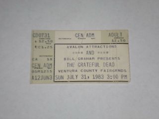 Grateful Dead Ticket Stub - 1983 - Jerry Garcia - Ventura County Fairgrounds - Ca