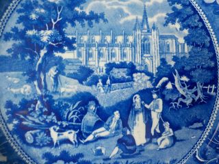 c.  1820 ' s E.  Woods Dark Blue Staffordshire Plate ' Batalha Portugal ' 9,  