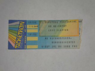 Eric Clapton Concert Ticket Stub - 1983 - " Lay Down Sally " - Saratoga Springs,  Ny