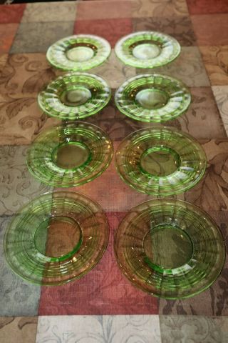 Set Of 8 Green Depression Uranium Glass 6 1/4 " Saucers