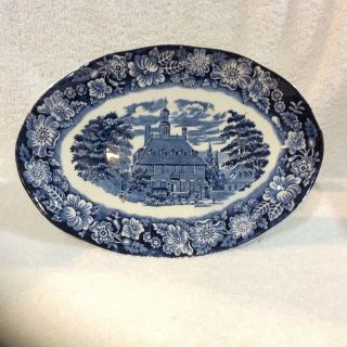 Vintage Staffordshire England Liberty Blue gravy boat with plate 3