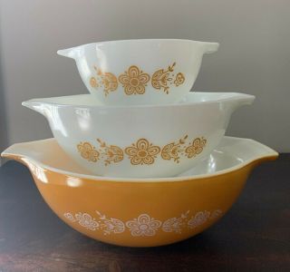 Vintage Pyrex Nesting Mixing Bowls Set 441 443 444 Butterfly Gold Cinderella Usa