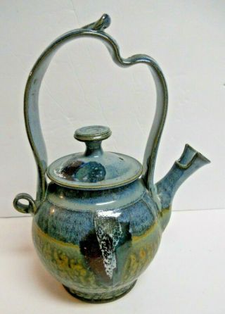 Signed Gene Gandee Hand Thrown Pottery Stoneware Teapot - Stunning Color,  Shape