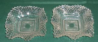 2 Vtg Ruffled 7 " Candy Dishes Dessert Plates Diamond Point Clear Glass Square