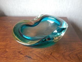 Vintage Murano Glass Freeform/lobed Geode Bowl - Cased Blue Glass