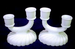 Vintage Imperial Milk Glass Candle Holders Double Candlestick Newbound Swirl Old
