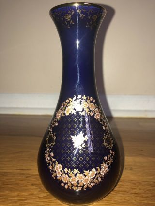 Vintage Limoges France Vase Porcelain Hand Painted Cobalt Blue Gold