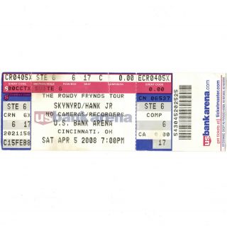 Lynyrd Skynyrd & Hank Williams Jr Concert Ticket Stub 4/5/08 Cincinnati Ohio