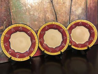 3 Pier 1 One Imports Vallarta Lg Dinner Plates Hand Painted Earthenware Red Blue