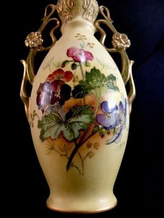 Antique Ernst Wahliss Turn Wien Austria Porcelain Vase Floral 8” Tall 2