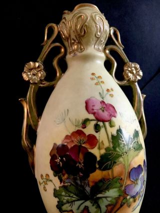 Antique Ernst Wahliss Turn Wien Austria Porcelain Vase Floral 8” Tall 3