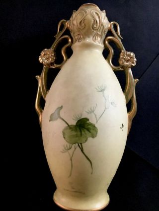 Antique Ernst Wahliss Turn Wien Austria Porcelain Vase Floral 8” Tall 4