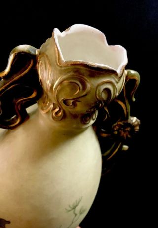Antique Ernst Wahliss Turn Wien Austria Porcelain Vase Floral 8” Tall 5