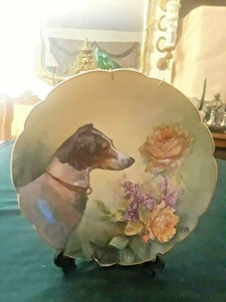 Antique Hand Painted Limoges Porcelain Plate - Hunting Dog Portrait