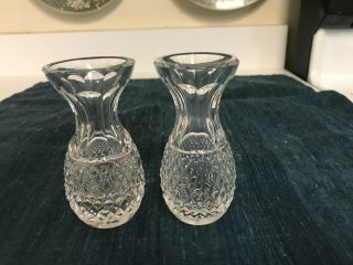 Set Of 2 Vintage 4 " Waterford Giftware Cut Crystal Violet Vases