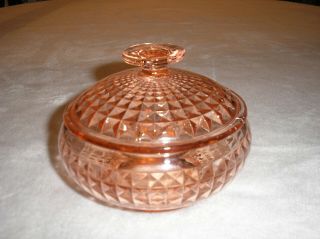 Imperial Depression Glass,  Pink Diamond Quilted,  4 - 3/8 " Lidded Round Dish