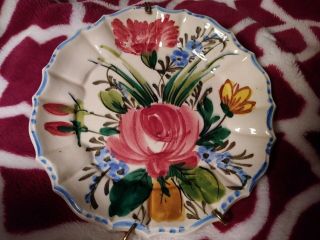 Antique 2 Hand Painted Floral Signed Italian Country Pottery Small Plates 2