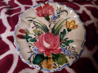 Antique 2 Hand Painted Floral Signed Italian Country Pottery Small Plates 3