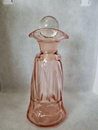 Antique Depression Glass Rose - Colored Vinegar / Oil Bottle With Stopper.  6 " Tall