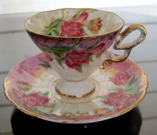 Royal Halsey Lipper And Mann Floral Footed Tea Cup And Saucer