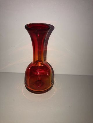 Mid - Century American Blenko Amberina Orange Yellow Red Blown Art Glass Vase 7”
