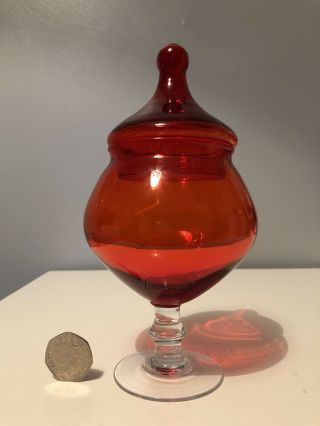 Vintage Red Empoli Italian Art Glass Bon Bon Jar - Apothecary Jar