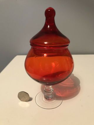 Vintage Red Empoli Italian Art Glass Bon Bon Jar - Apothecary Jar 2