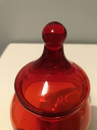 Vintage Red Empoli Italian Art Glass Bon Bon Jar - Apothecary Jar 3