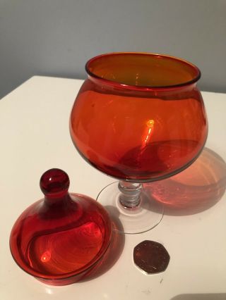 Vintage Red Empoli Italian Art Glass Bon Bon Jar - Apothecary Jar 4