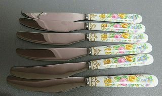 6 Crown Staffordshire Lyric Tunis China Handled Fruit/butter Knives