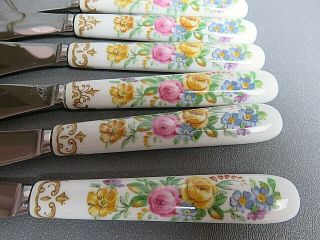6 CROWN STAFFORDSHIRE LYRIC TUNIS CHINA HANDLED FRUIT/BUTTER KNIVES 2