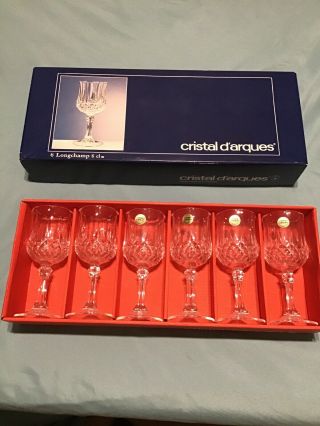6 Longchamp Cristal D " Arques 6 Cl Stemmed Wine Glasses Made In France