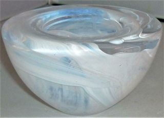 Retro Kosta Boda Atoll Anna Ehrner White Swirl Glass Bowl Tealight Candle Holder