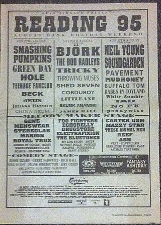 Reading Festival 1995 - Advert Smashing Pumpkins Green Day Neil Young