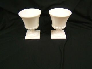 Set Of 2 Vintage White Milk Glass Urns 7 " Height Vgc