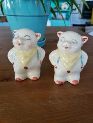 Vintage Shawnee Pottery Smiley Pig Shakers
